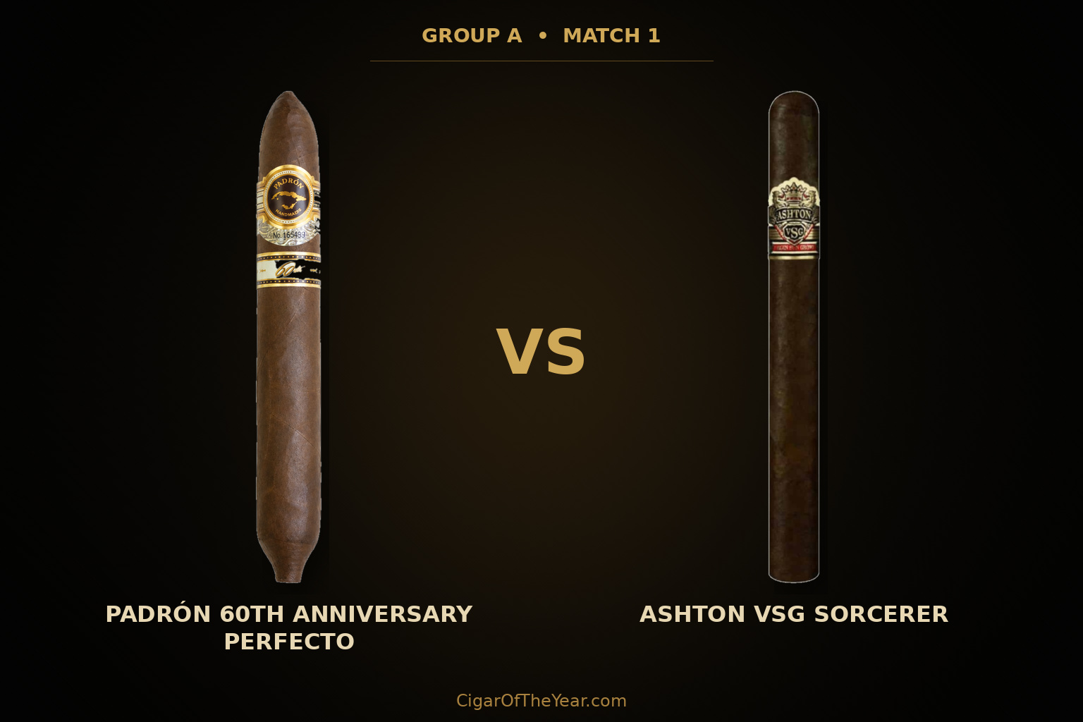 Padrón 60th Anniversary Perfecto vs Ashton VSG in the 2026 Cigar of the Year tournament